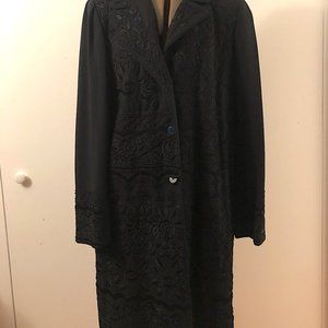 DKNY BLACK EMBROIDERED AND BEADED COAT DRESS